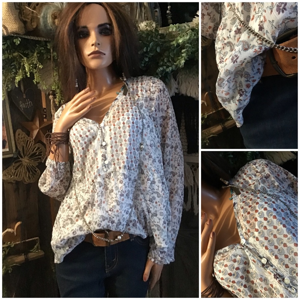 Vintage Hollister Lacey Quarter Button V-neck Tunic